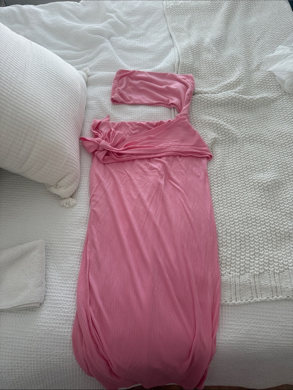 Stillwater L Strapless Pink Ribbed Maxi Dress with Side Slit - Picture 3 of 5